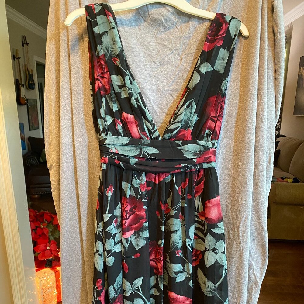 Lulus Floral Black High-Low Wrap Maxi Dress Sz XS brw
